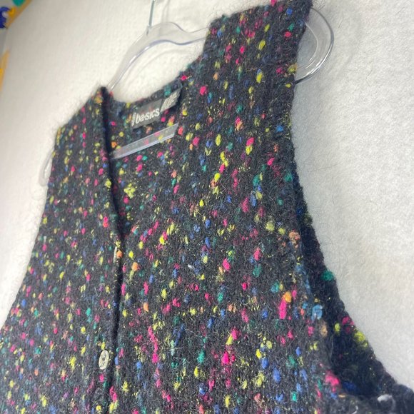 Vintage STEFANO BASICS Womens 18/20 Plus Black Multi Speckled Mohair Button Vest - Picture 2 of 9